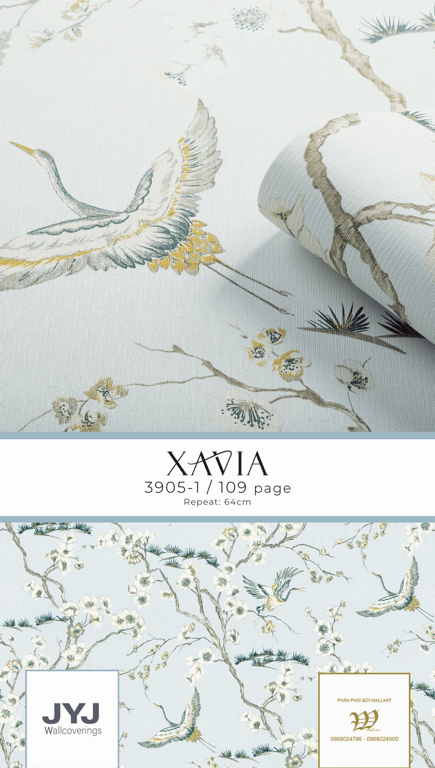 Giấy dán tường hoa đào và hạc Xavia 3905-1